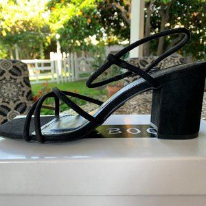 Black strappy blocked heels